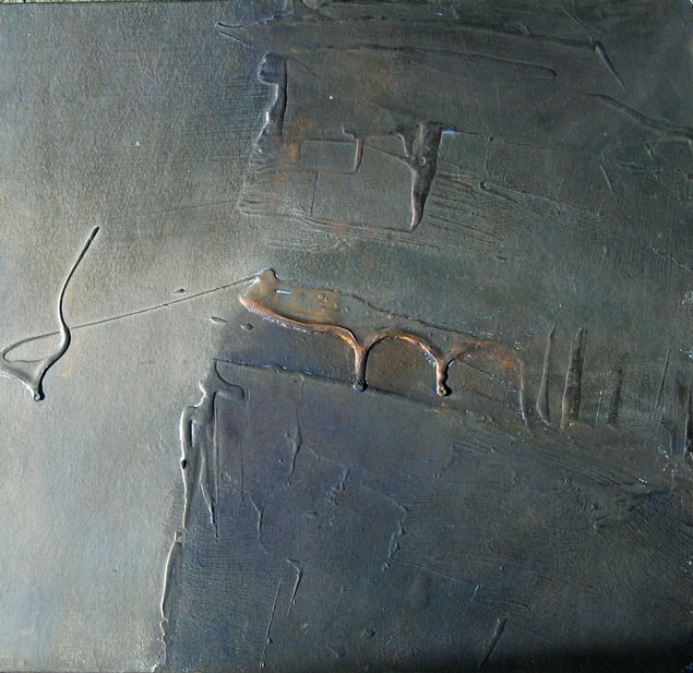 Œuvre au Noir n° 3, technique mixte sur papier marouflé sur bois, 37 x 37